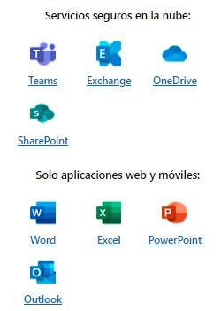 incluye: Correo 50GB, Onedrive y Teams Correo 50GB, Onedrive y Teams